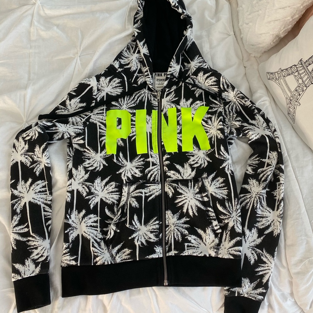 VS PINK neon palm tree zip up jacket